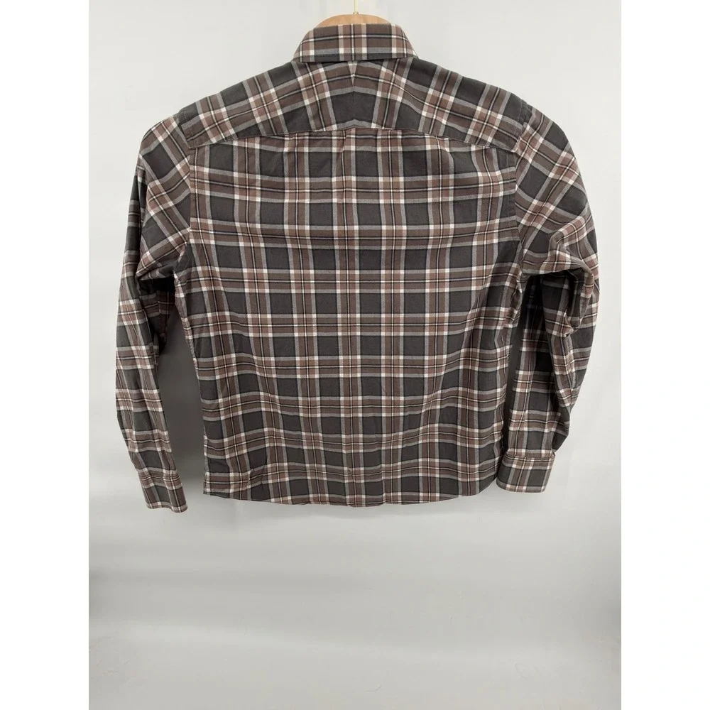 UNTUCKit Men's‎ Large Brown Grey Plaid Button Down Flannel Shirt 100% Cotton